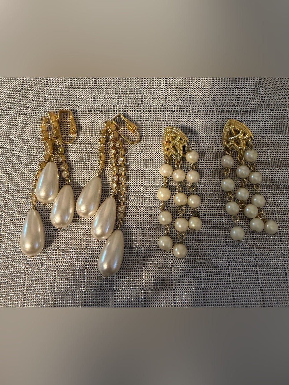 Vintage Gold and Pearl Drop Statement Clip-On Earrings - Classic Women Jewelry